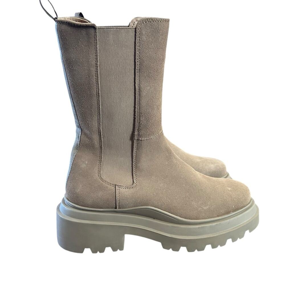 AQUA Jessy Pull On Suede Mid Calf Boots Lug Sole NEW Size 10 - Picture 3 of 8